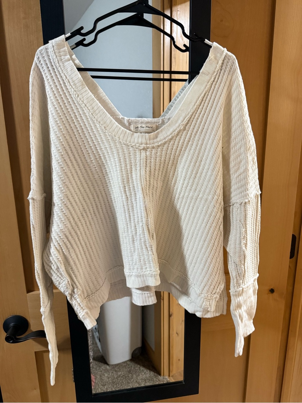 We The Free Ivory Waffle Knit Pullover Sweatshirt
